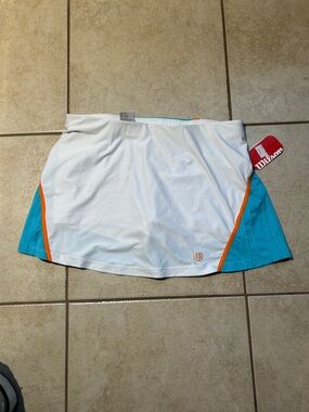 Wilson Total Control Women’s Tennis Skort XL White Teal Orange Pleated Side NWT